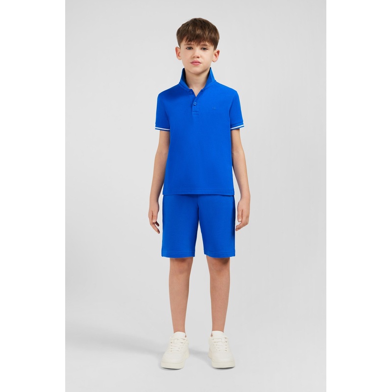 Blue Short-Sleeved Polo Shirt In Piqu Cotton