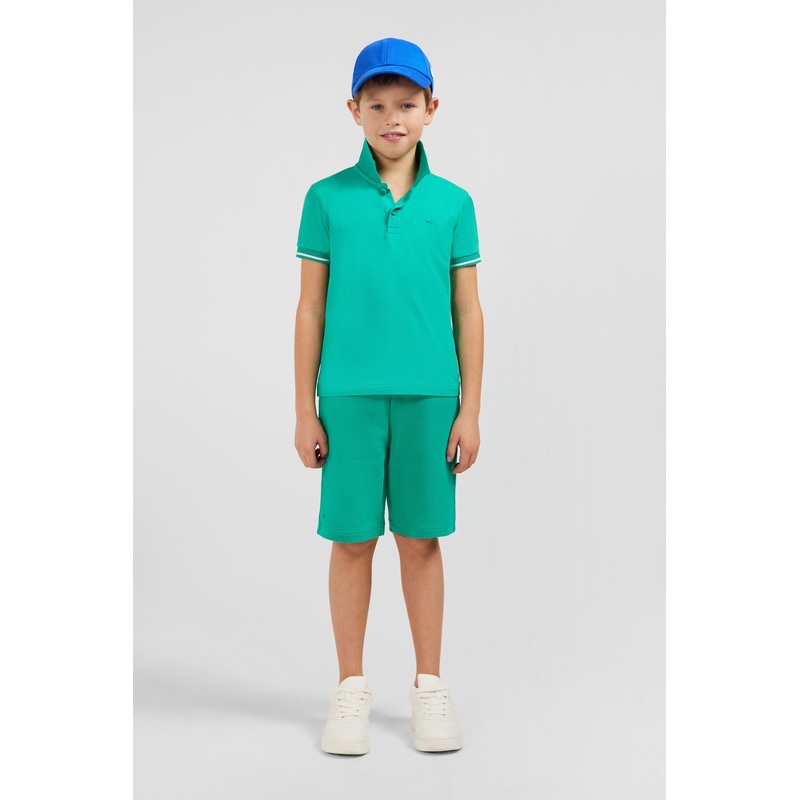 Green Short-Sleeved Polo Shirt In Piqu Cotton