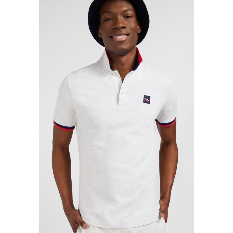 Grey Polo Shirt With Tricolour Details