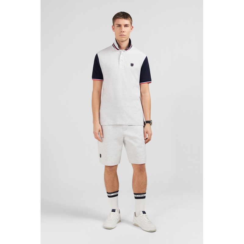 Grey Short-Sleeved Colour-Block Polo Shirt