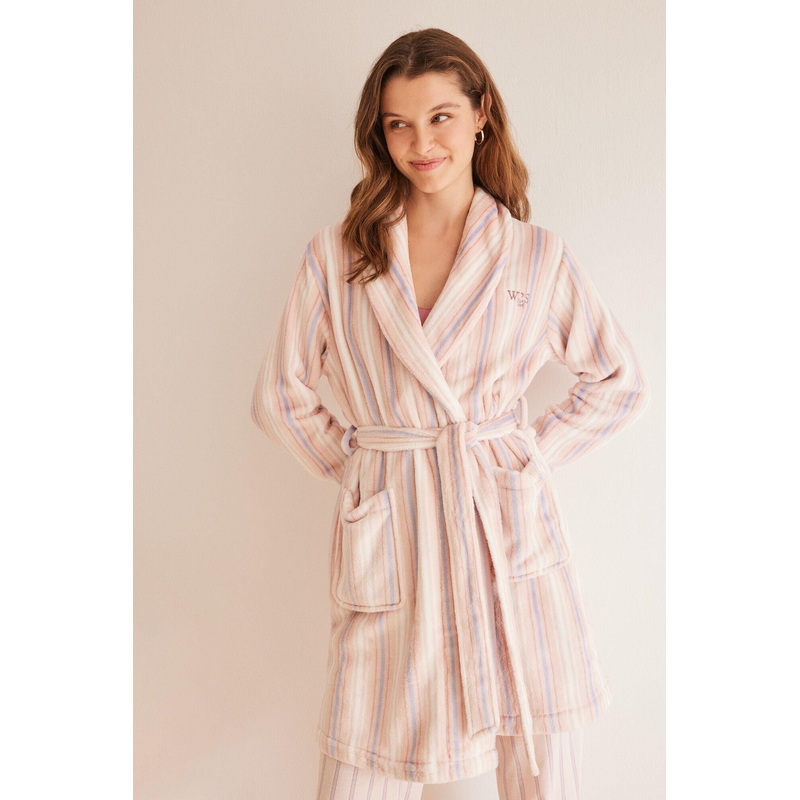 Knee-Length Striped Robe