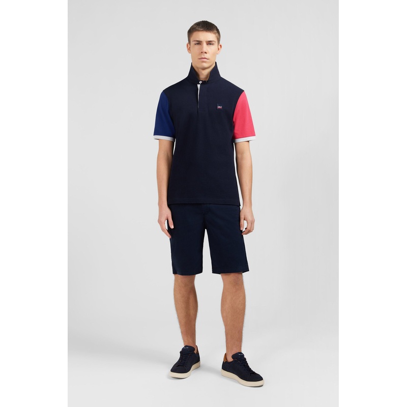 Navy Blue Colour-Block Polo Shirt