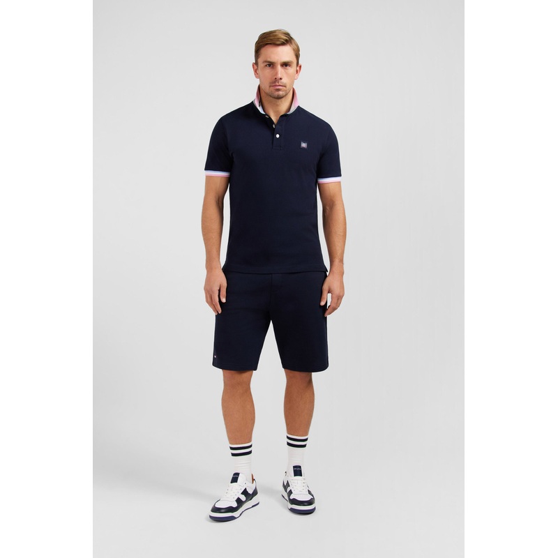Navy Blue Polo Shirt With Tricolour Details