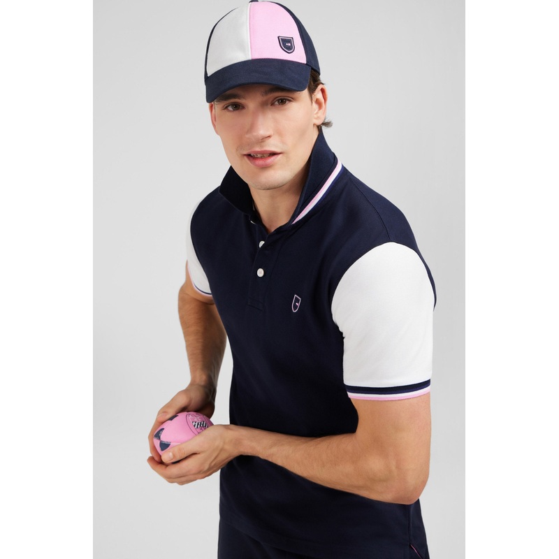Navy Blue Short-Sleeved Colour-Block Polo Shirt