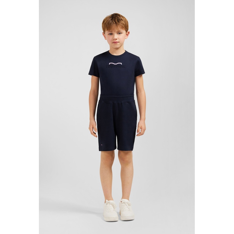 Navy Cotton Fleece Shorts In Regular Fit