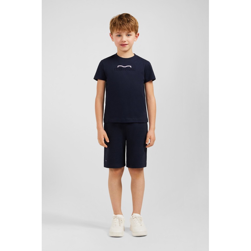 Navy Embossed Eden Park T-Shirt In Cotton Jersey