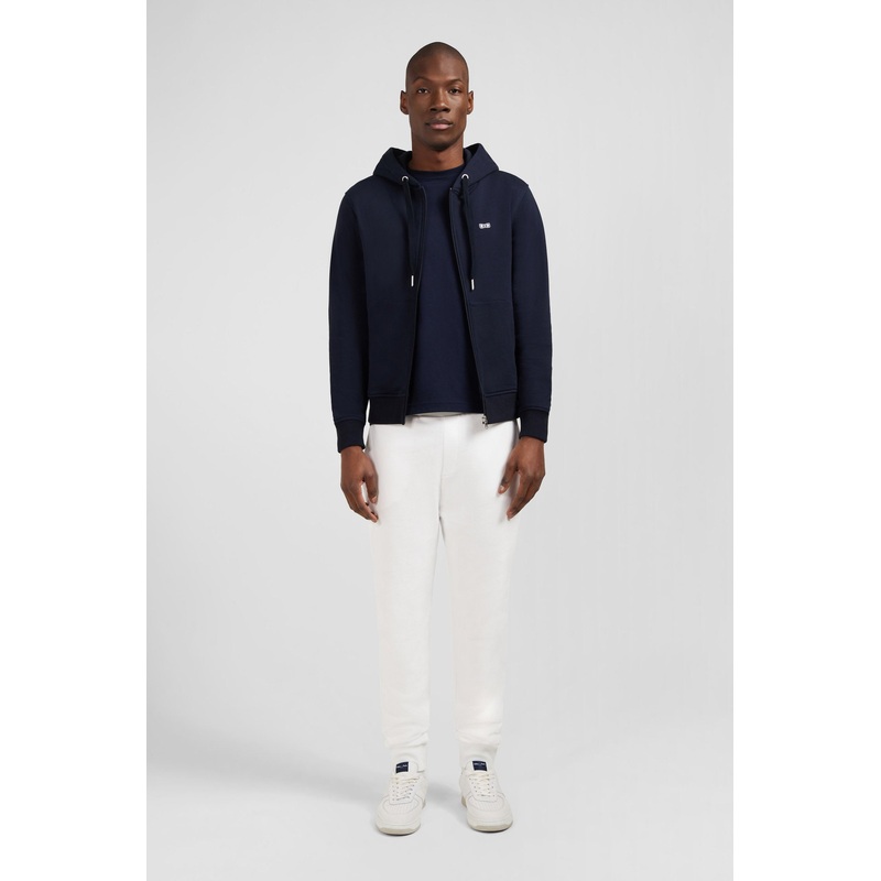 Navy Fleece Zipped Hoodie With Bow Tie Embroidery