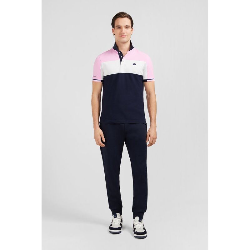 Pink Colour-Block Polo Shirt In Piqu Cotton With XV De France Embroidery