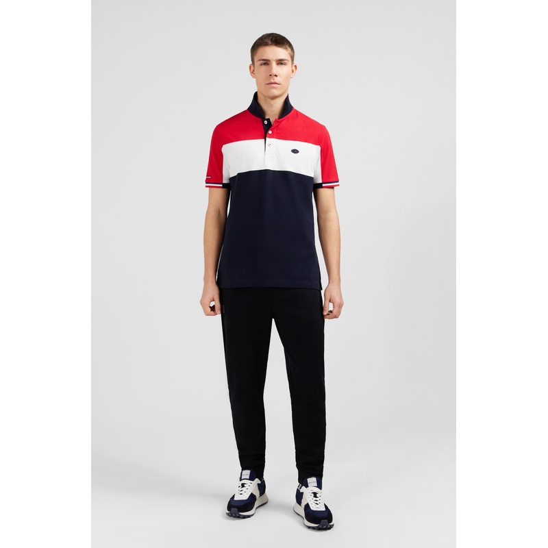 Red Colour-Block Polo Shirt In Piqu Cotton With XV De France Embroidery