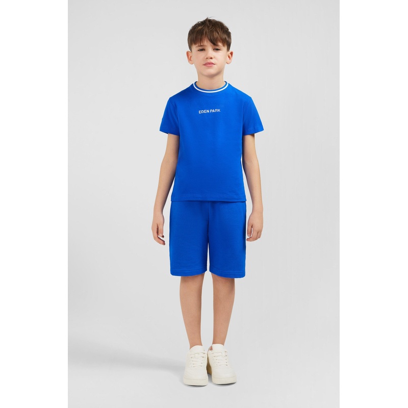 Striped Round Neck Eden Park Blue T-Shirt In Stretch Cotton