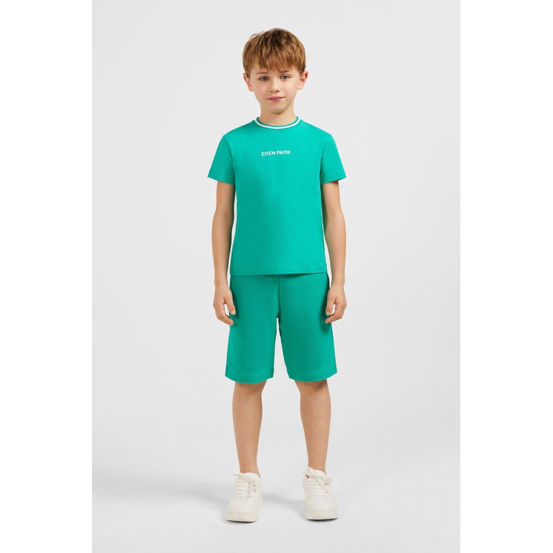 Striped Round Neck Eden Park Green T-Shirt In Stretch Cotton