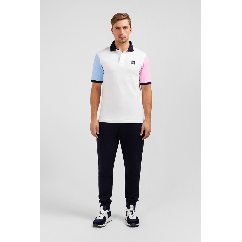 White Colour-Block Polo Shirt