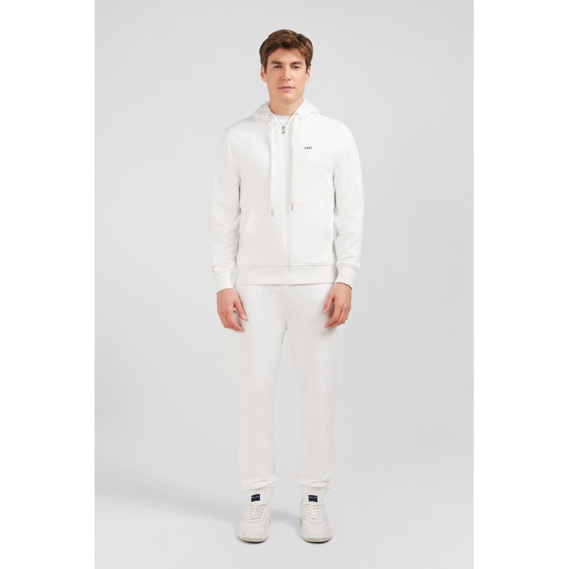 White Fleece Zipped Hoodie With Bow Tie Embroidery