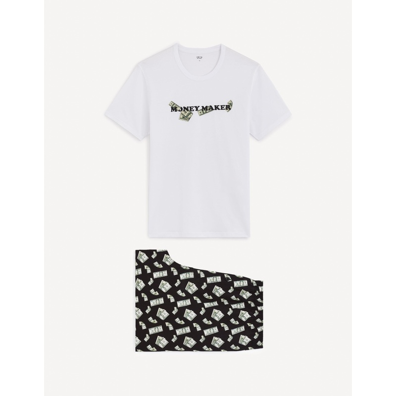 Cotton Short Pajamas - White And Black