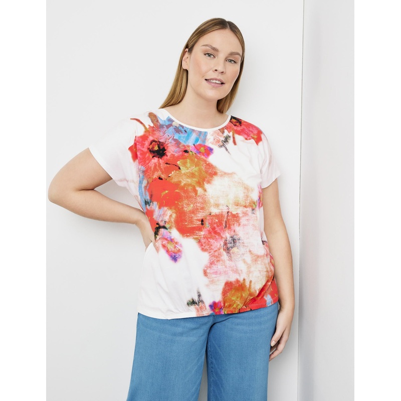 Short Sleeve Top With A Floral Front Print