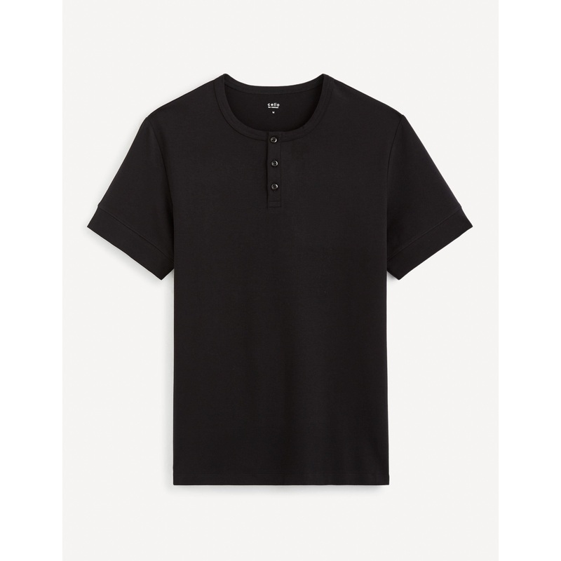 Straight Stretch Cotton Henley Collar T-Shirt