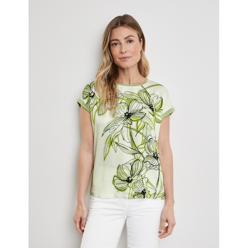 Blouse Top With Fabric Panelling And A Front Print