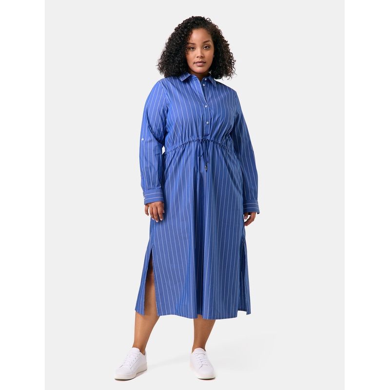 Cotton Dress with a Striped Pattern and Drawstring