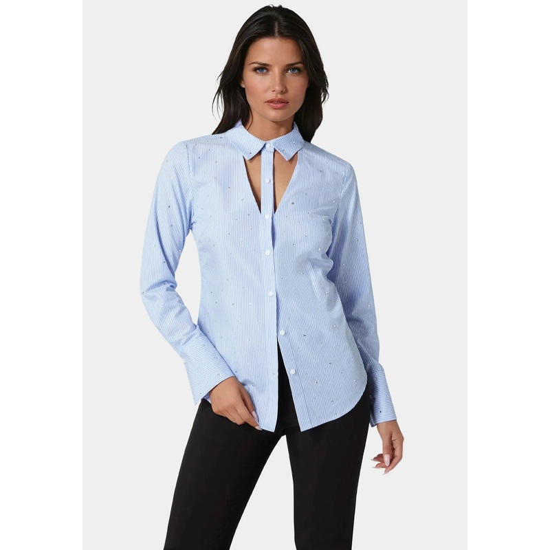 Cutout Rhinestone Poplin Blouse