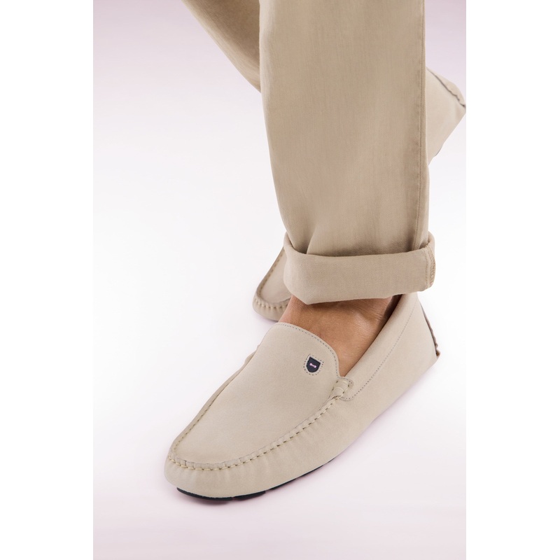 Ecru Suede Leather Loafers