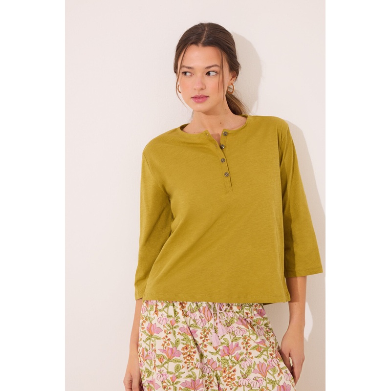 Long Sleeve T T-Shirt 100% Cotton Khaki