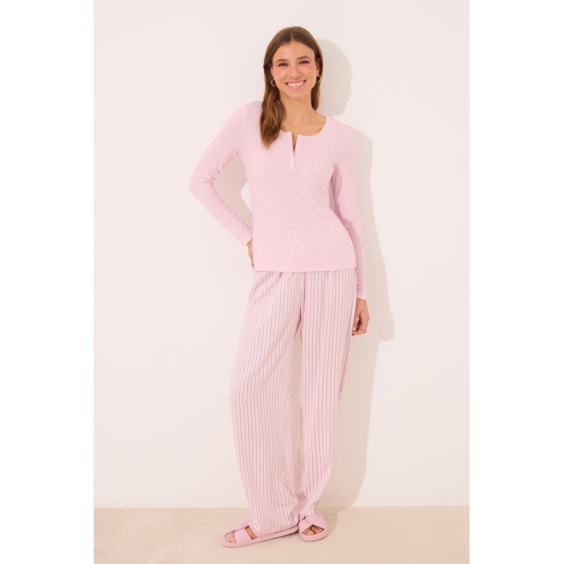 Long Striped Striped Viscose Ribbed Long Pyjamas