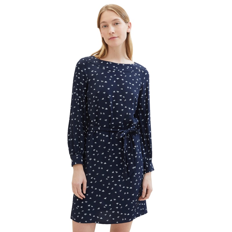 Printed Dress With Boat Neck