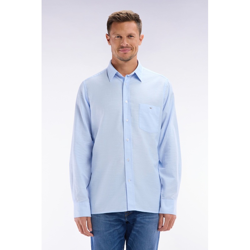 Sky Blue Cotton Shirt with Patch Pocket