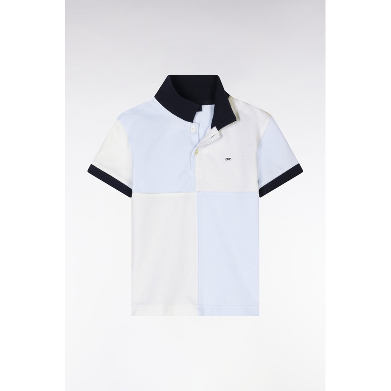 Straight-Fit Barbarian Short-Sleeved Polo Shirt in Sky Blue and White Cotton