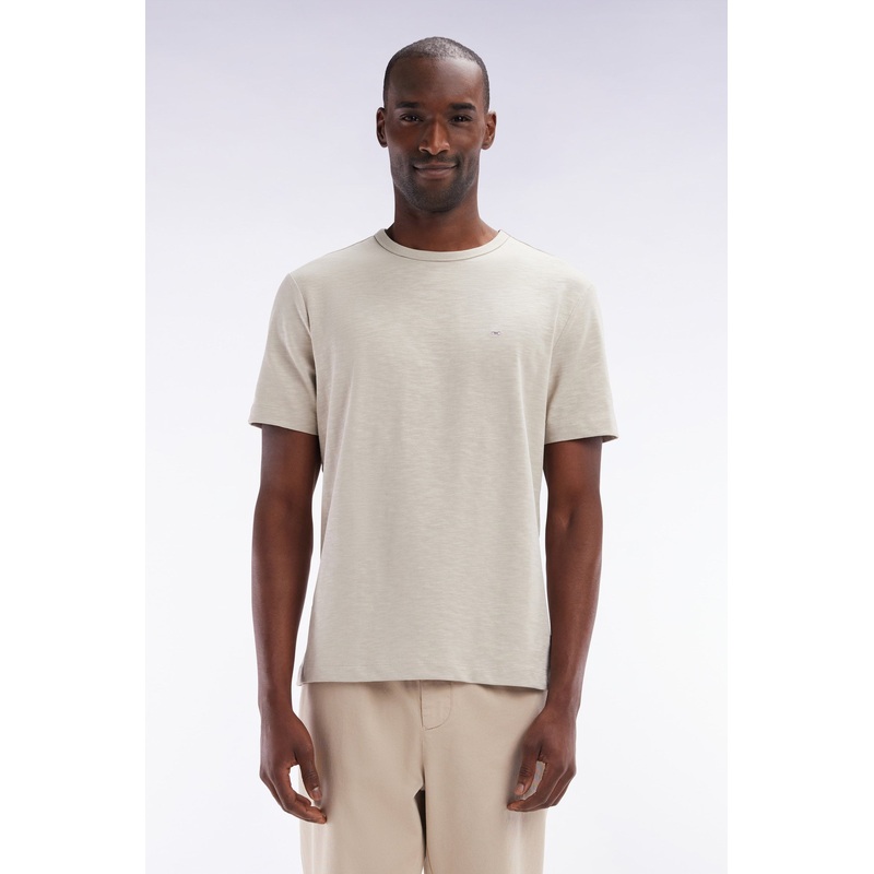 Straight Fit Beige Slub Cotton Jersey T-Shirt
