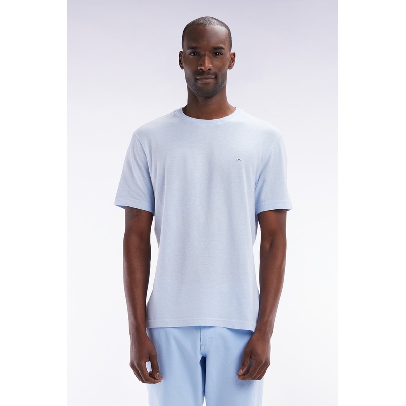 Straight-Fit Light Grey T-Shirt in Cotton and Linen Blend