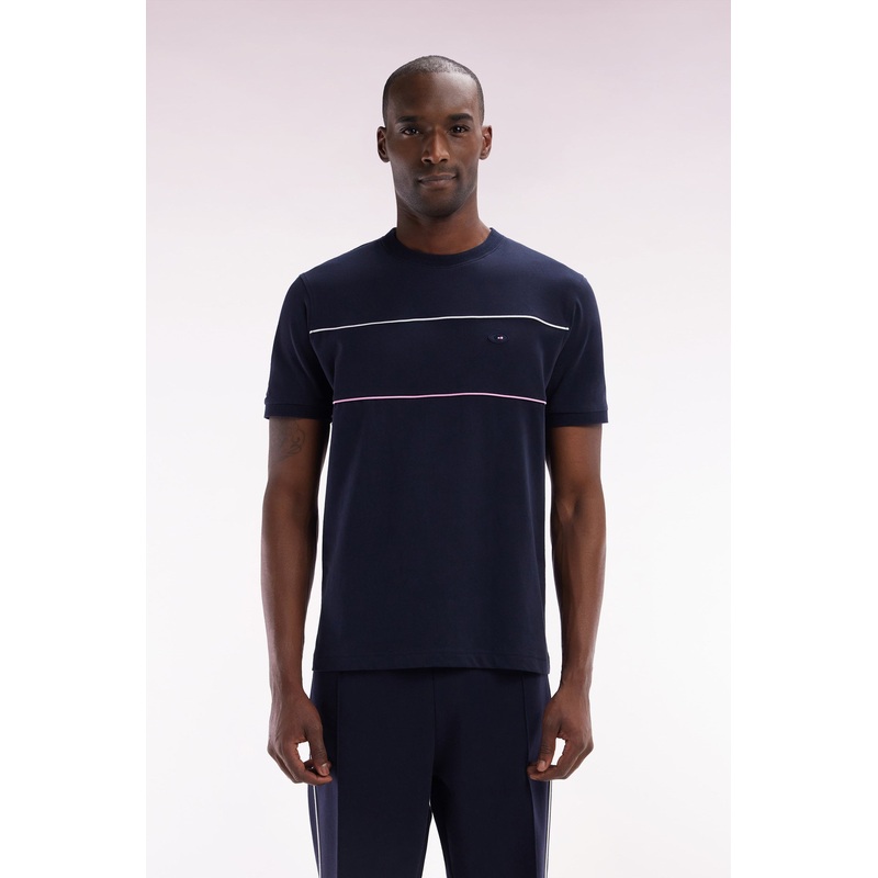 Straight-Fit XV De France T-Shirt in Navy Cotton with Piping