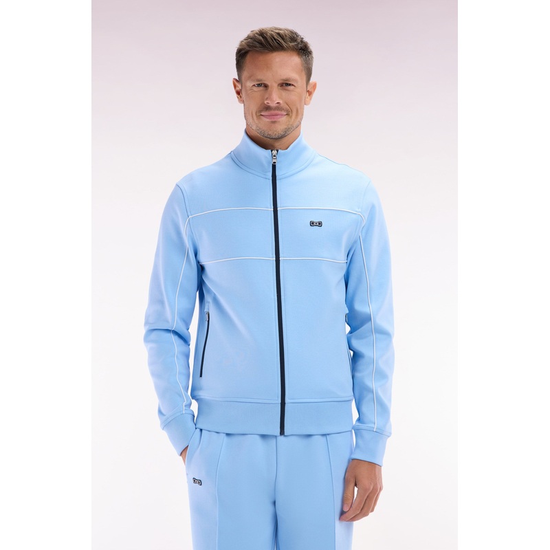 Straight-Fit Zip-Up Sweatshirt in Sky Blue Cotton Interlock