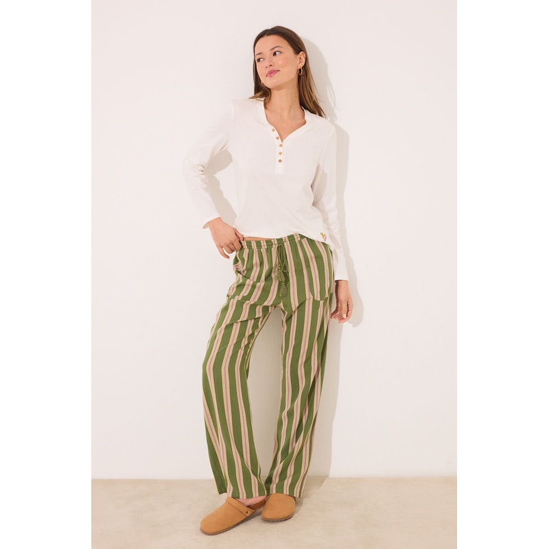 Striped Viscose Lounge Long Trouser
