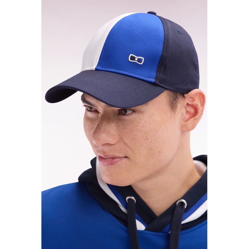 Tricolor Cap in Navy Cotton Twill