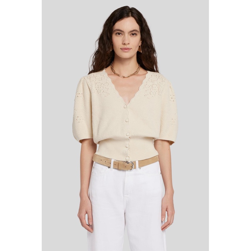 Western Cardigan Pointelle Bone