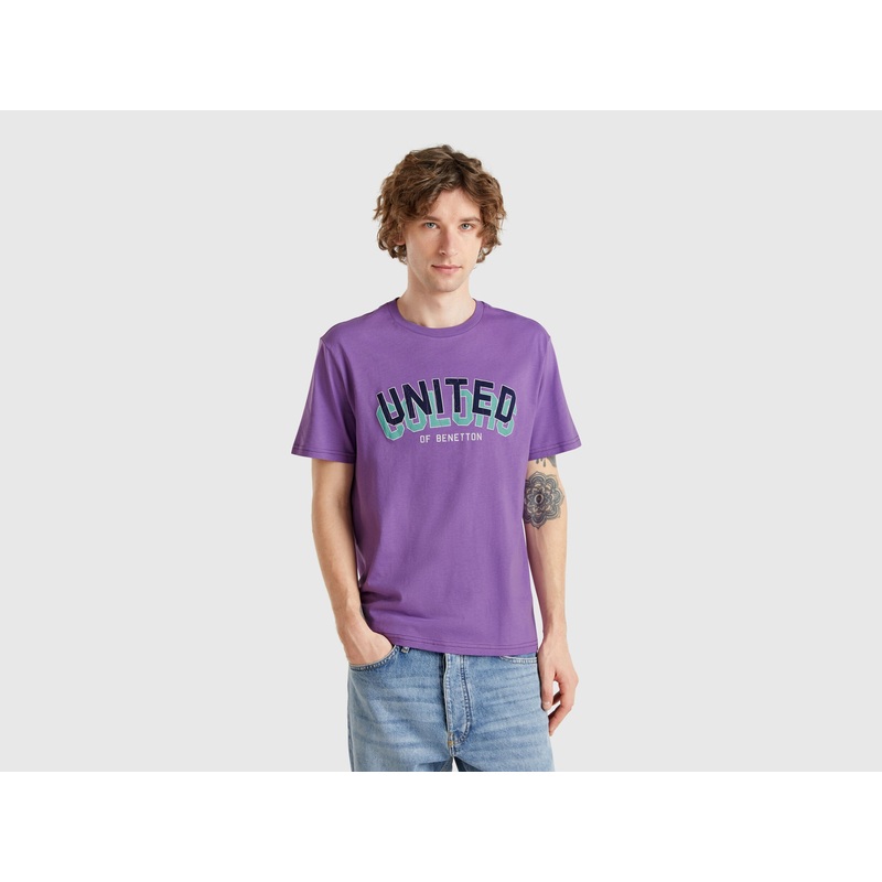 Yellow T-Shirt in Organic Cotton with Purple Logo
