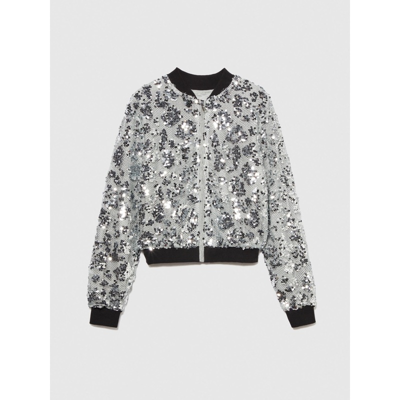 Bomber Jacket With Mesh And Sequins