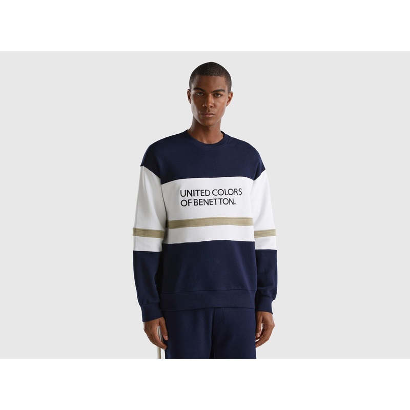 Dark Blue Sweat-Shirt With Logo Stripe