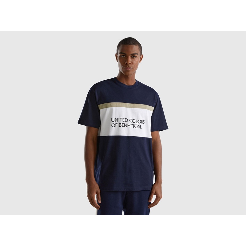 Dark  Blue T-Shirt With Logo Stripe