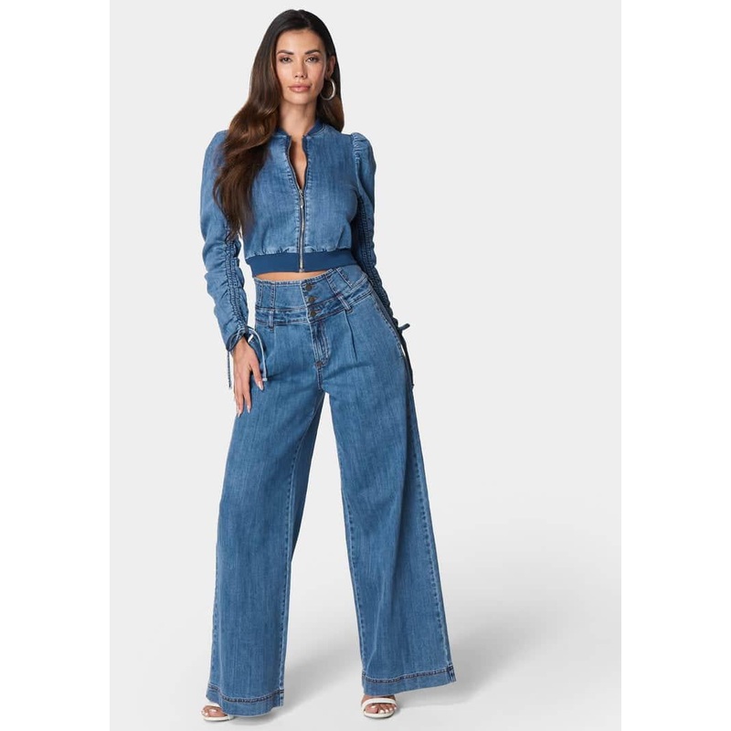 High Waisted Build Up Corset Ultra Wide Leg Jeans