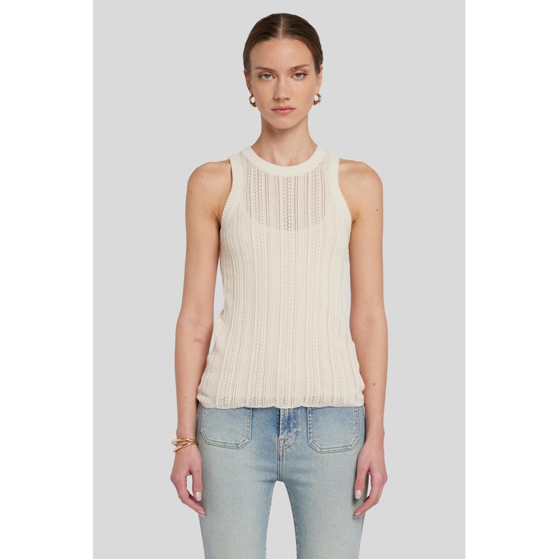 Mixed Stitch Tank Pointelle Bone