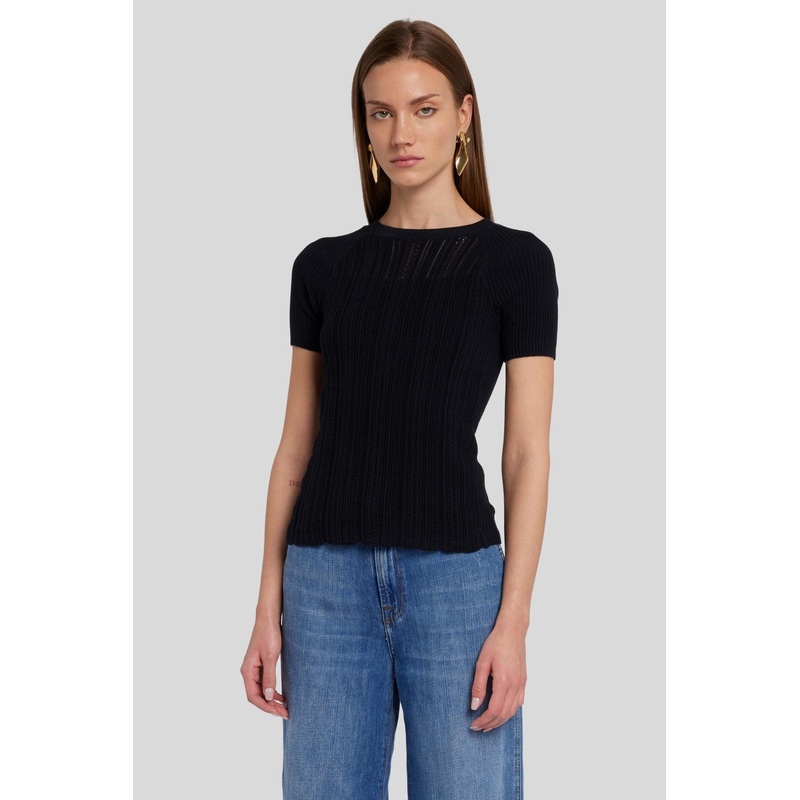 Mixed Stitch Tee Pointelle Black