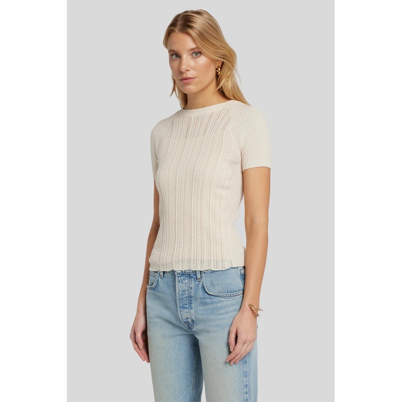 Mixed Stitch Tee Pointelle Bone