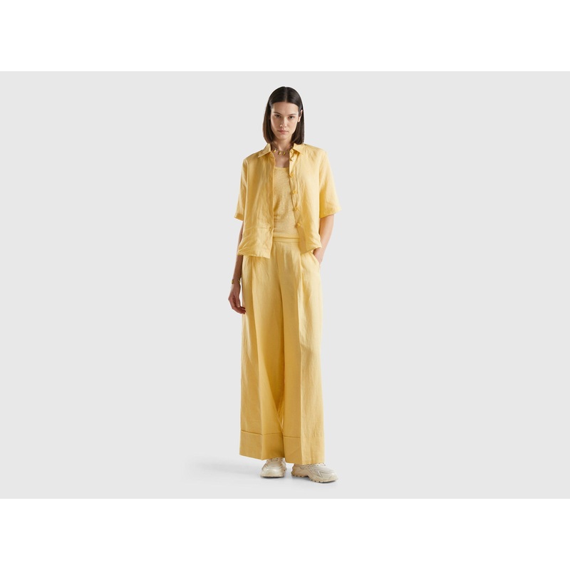 Palazzo Trousers In 100% Linen