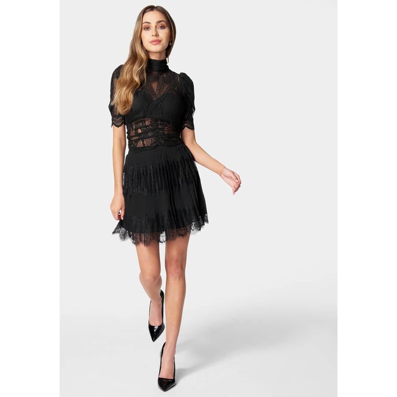 Pleated Chiffon Lace Tier Skirt