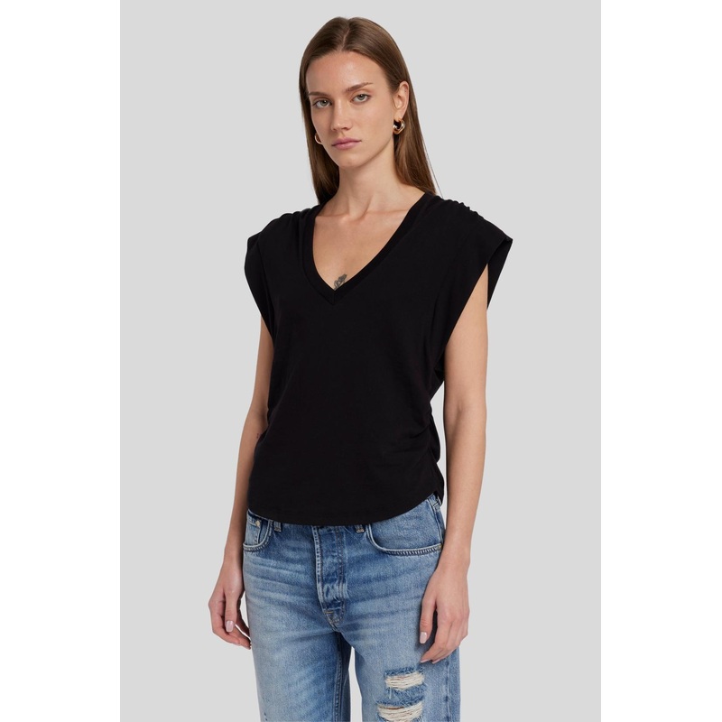 Pleated Sleeveless Tee Cotton Black