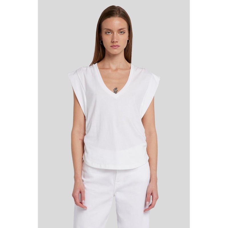 Pleated Sleeveless Tee Cotton White