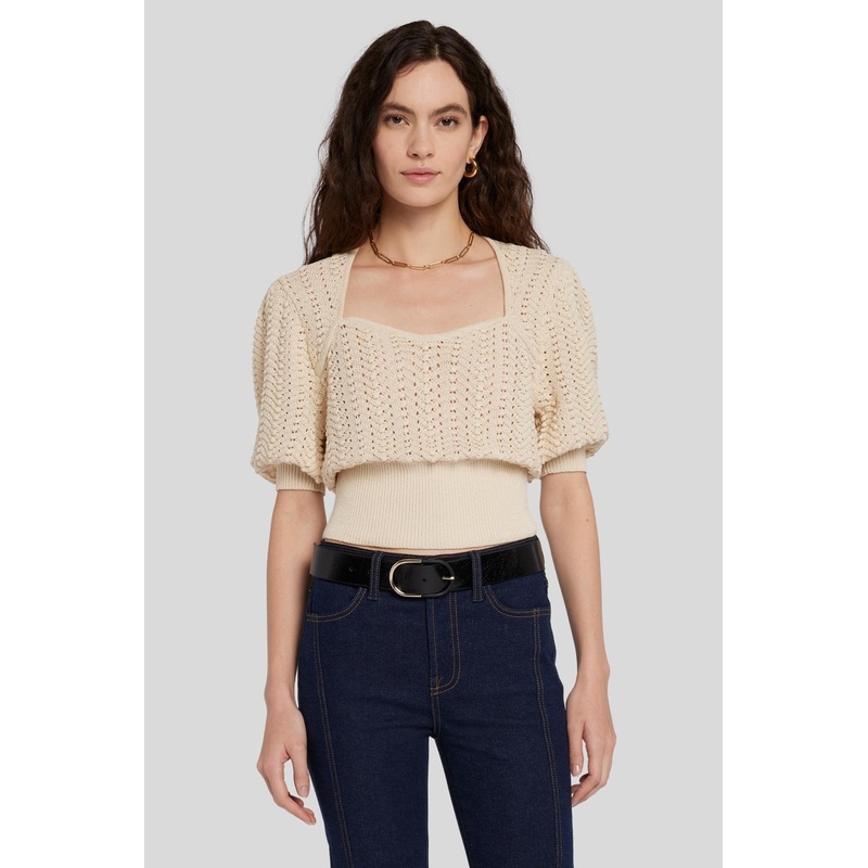 Portrait Neck Top Pointelle Bone