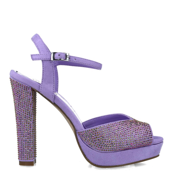 Purple High Heel Sandal With Ankle Strap